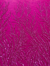 Dantela Couture Fucsia cu Siraguri, cu Margele si Paiete